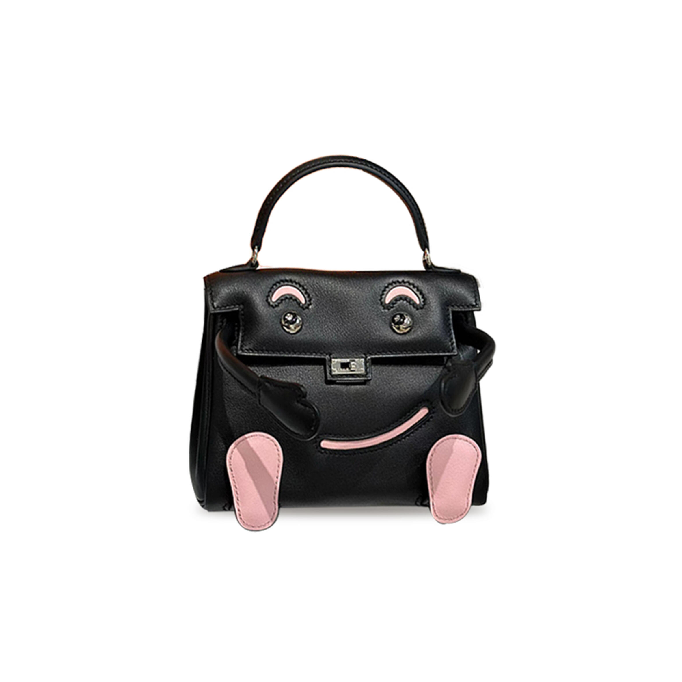 H**mes MASTER KELLY DOLL BLACK & PINK PALLADIUM HARDWARE (15*12*7cm)